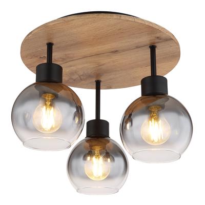 GLOBO LIGHTING Deckenleuchte "MOITAS", schwarz (schwarz matt), 3, Ø 38cm H: 30cm, 1 Stk., Leuchten, Deckenleuchte Schwarz/Holzoptik, Rauchglas, E27, Deckenleuchte