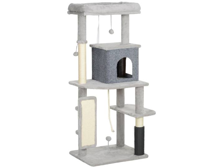 PawHut kattenboom 132 cm, met krabpalen, bed, huisje, springplatforms, ideaal voor meerdere katten, stevig en lichtgrijs Aosom.nl