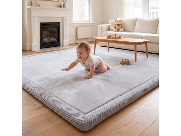 Spielmatte Baby 200x300cm, 3,5cm Extra Dicke wolkenweiche Samt-Krabbelmatte Krabbelmatte Baby, Rutschfeste Unterseite, OEKO-TEX 100, Wasserabweisend und Pflegeleicht