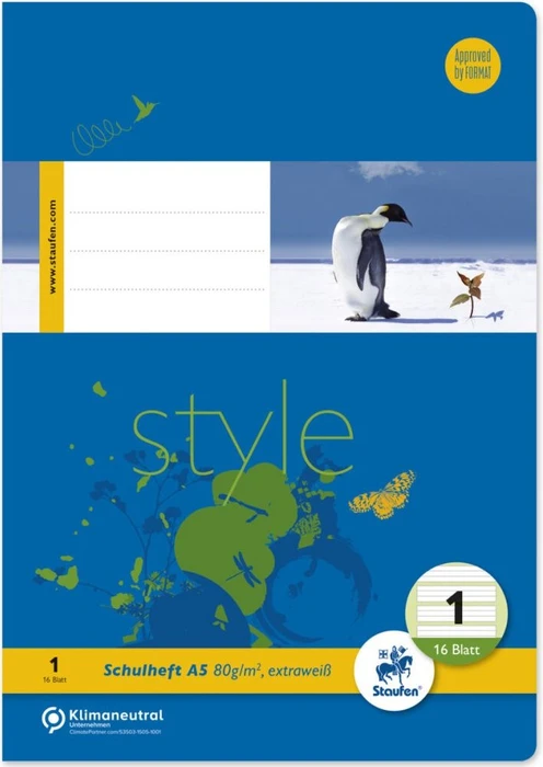 Staufen Schulhefte Style Lineatur 1 liniert DIN A5 ohne Rand, 16 Blatt