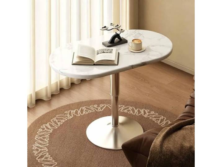 Beistelltisch mit Höhenverstellbarer Drehbarer Platte aus Holz oder Stein Flexibler Beistelltisch mit Metallgestell für Sofa, Leseecke, Schlafzimmer und kleine Räume