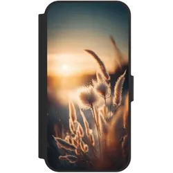 Nivocase Klapphülle für Apple iPhone 16e Handyhülle aus Kunst Leder NIVOflip schwarz Natur Sonne Pampasgras (Apple iPhone 16e), Smartphone Hülle, Schwarz