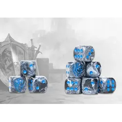 Conquest Hundred Kingdoms Logo on Grey Marbled Dice with Navy Pips - 24 per pack