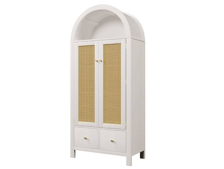 Armoire De Chambre Armoire en Rotin à 2 Portes et 2 Tiroir Armoires pour Chambre D'Adulte avec Tringle à VêTements 181x78x45cm