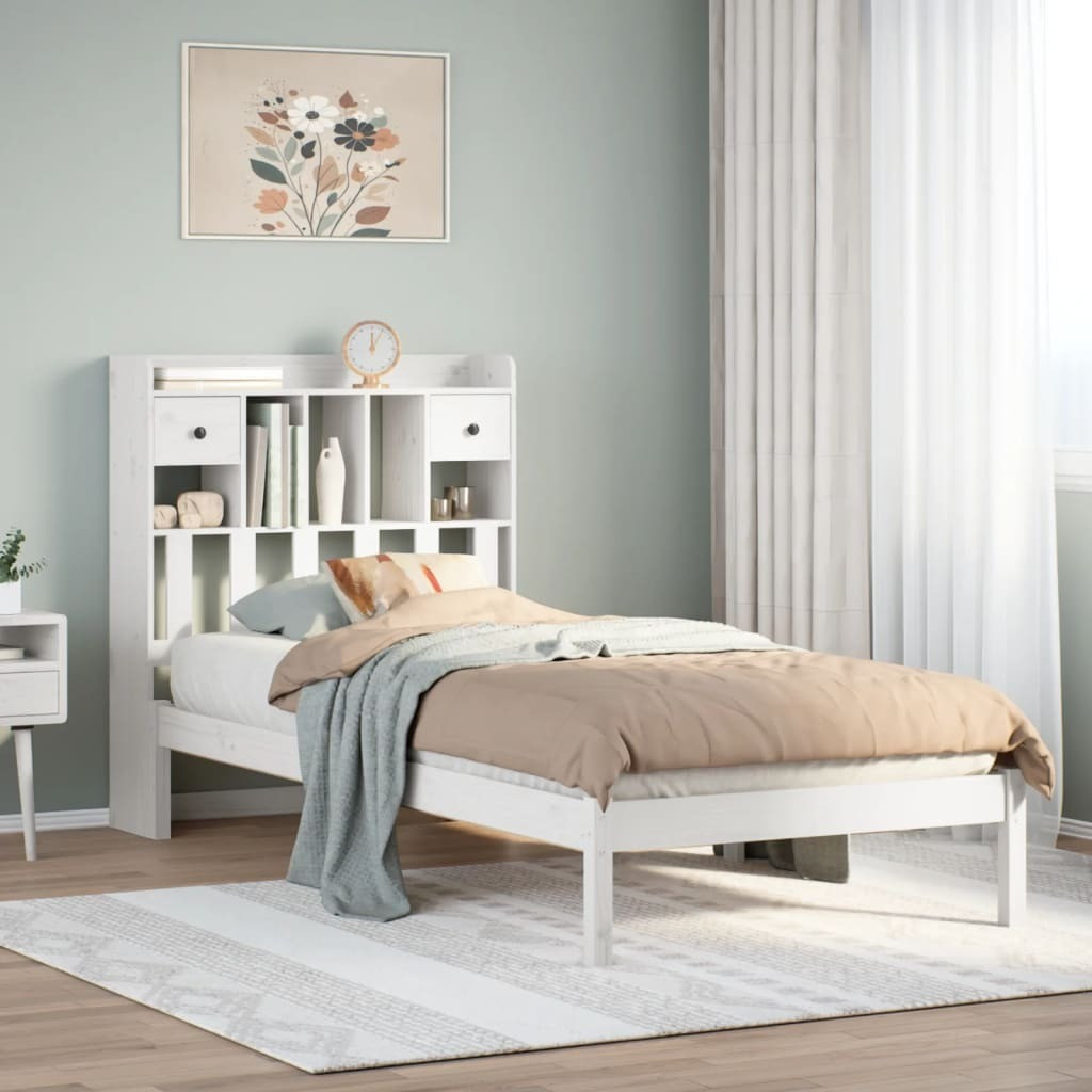 Prolenta Massief houten bed met nachtkastje, wit, grenen