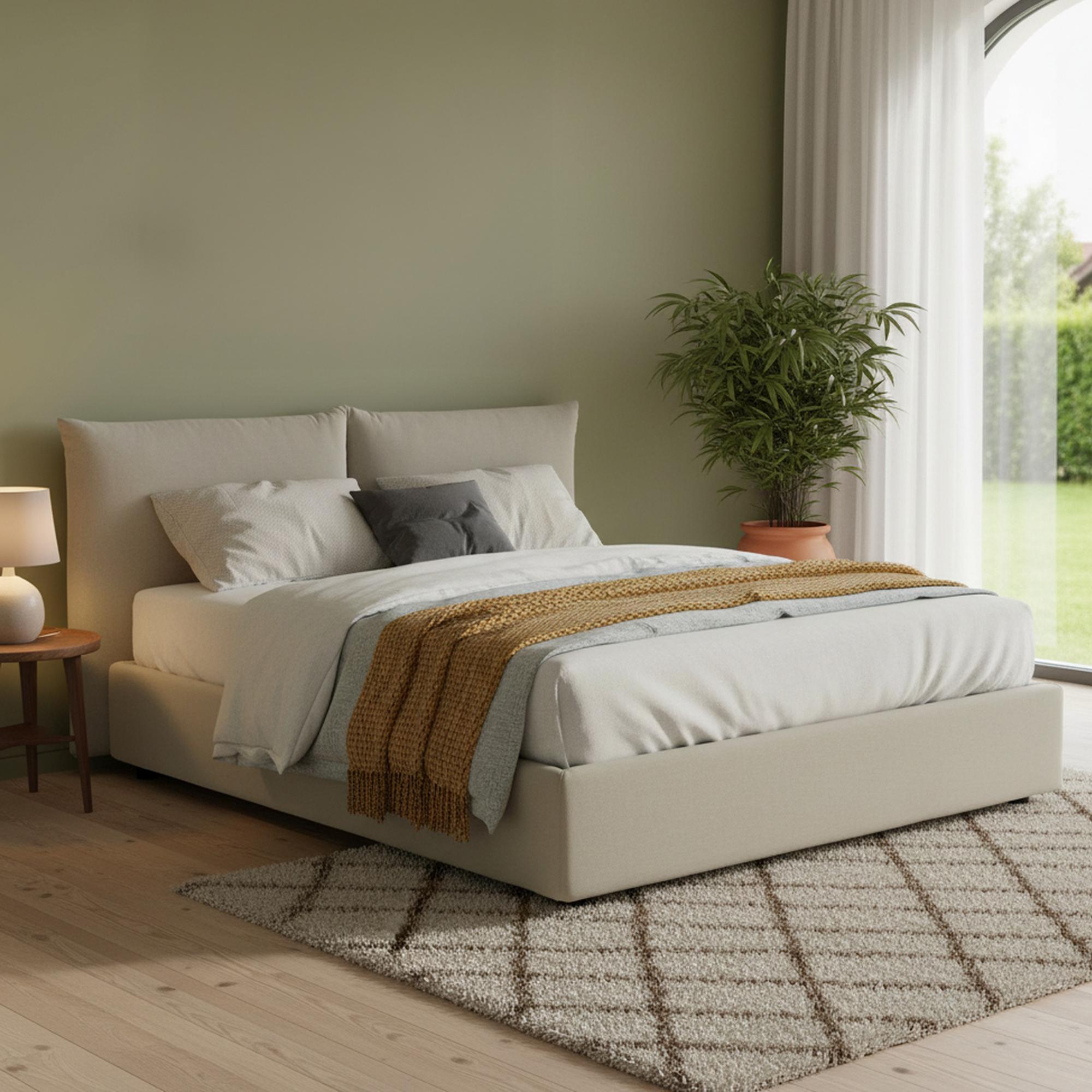 Doppelbett Gabriella, Containerbett mit Stoffbespannung, 100% Italy, Frontöffnung, passend für Matratze Cm 160x200, Beige