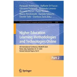 Higher Education Learning Methodologies and Technologies Online, Fachbücher von Davide Taibi, Riccardo Pecori, Raffaele Di Fuccio, Paolo Raviolo, Giovanni Fulantelli, Pasquale Ardimento, Daniele Schicchi, Gianluca Zaza, Marco Rondonotti, Pierpaolo Limone, Di Fuccio Raffaele, Fulantelli Giovanni