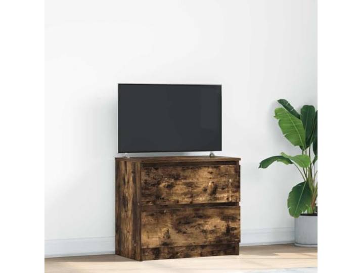 HEFZGDB TV-Schrank Räuchereiche 60x35x54 cm Holzwerkstoff mit 2 Schubladen Stauraum für Multimedia-Geräte und Dekoartikel, Stabile Oberplatte für Fernseher, Langlebiges Wohnzimmer