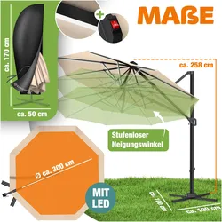 Kesser, Sonnenschirm, Sonnenschirm Ampelschirm SUN Rund XL Ø330 cm inkl. Abdeckung (3.30 m)