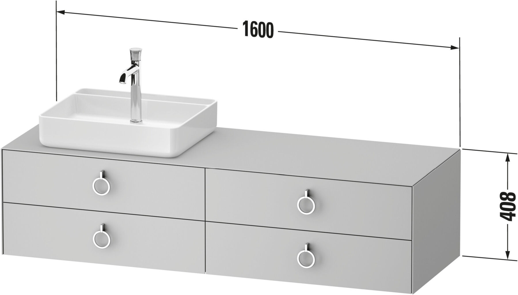 Duravit Waschtischunterschrank White Tulip 160x55cm, B R, gr m, k Ein/o Beleuchtung (WT4995R58580000)