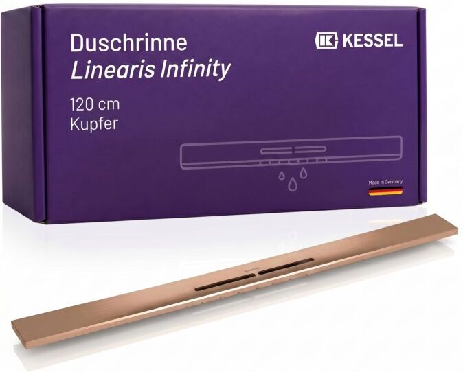 KESSEL Duschrinne Linearis Infinity aus Edelstahl V4A 45203.12 bodengleiche  Design-Duschrinne, individuell verlängerbar, 1200 mm, Copper gebürstet