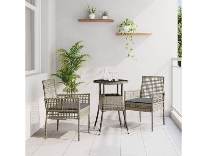 HEFZGDB Graues Rattan Esszimmer Set für 2 Personen, Platzsparendes Gartentisch Set mit Stühlen für Balkon Terrasse, Wetterfestes Outdoor Möbel Set aus Stahl