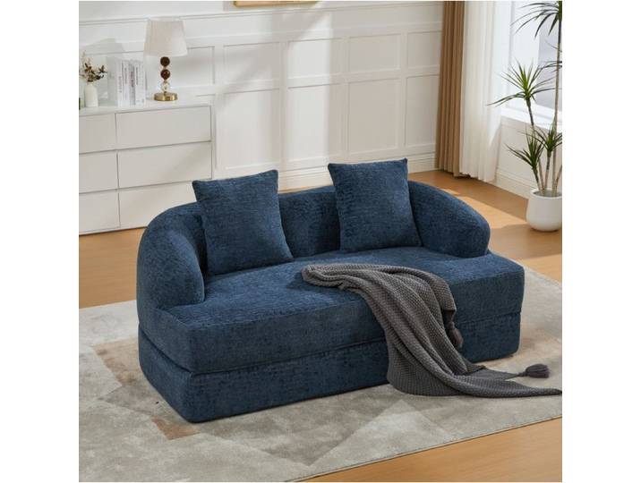 ULEVR Canapé convertible 2 places en chenille bleu marine avec 2 coussins pliable lit d'appoint