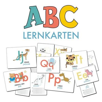 ABC-Lernkarten der Tiere, Bildkarten, Wortkarten, Flash Cards mit Groß- und Kleinbuchstaben | Lesen lernen mit Tieren für Kinder im Kindergarten und