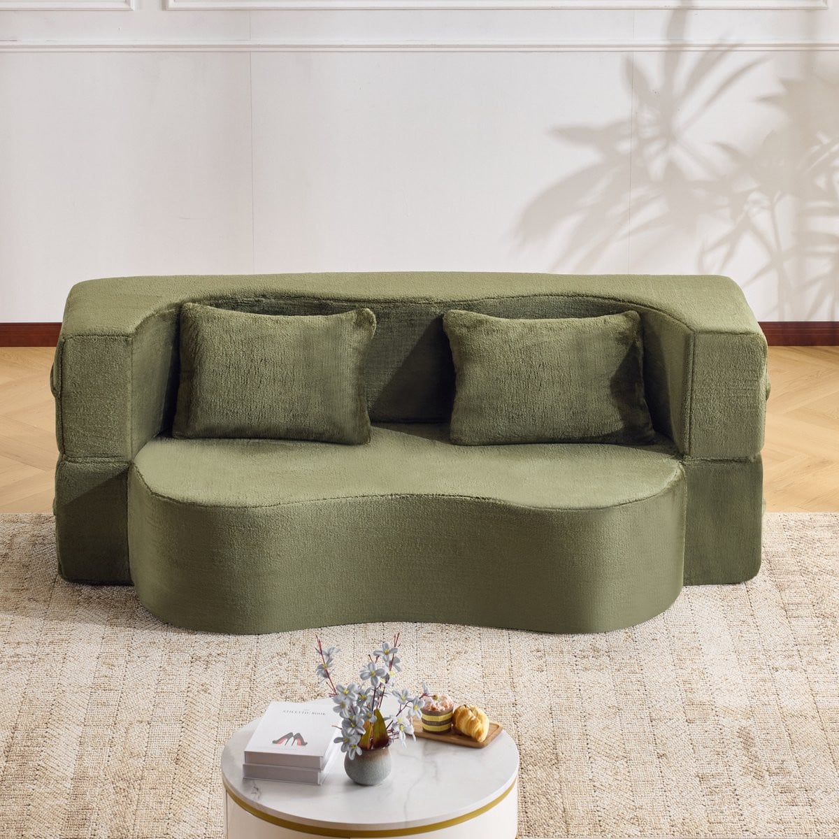 MODFU Futon Slaapbank - Inklapbare 2-zits Bank - Modern Design - Olijfgroen