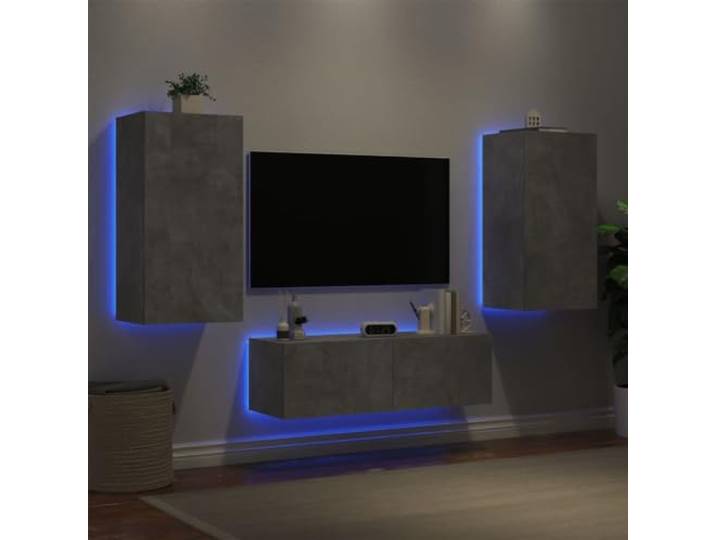 XGWKCNV Furniture Select-3 Stück TV Wandschränke mit LED-Leuchten Betongrau