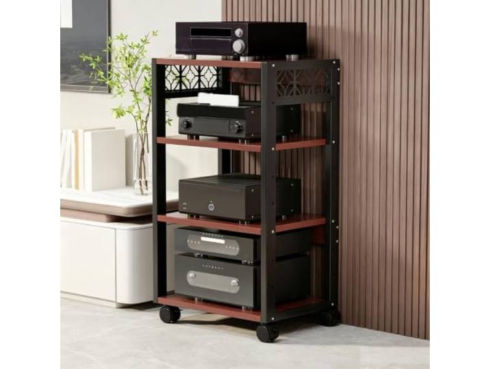 Audio-Rack, Höhenverstellbarer Schrank mit Leichtgängigen Rollen für Studio Verstellbare Regale, Robuster Metallrahmen, für Kleine Räume, Besprechungen, DJ / Theater