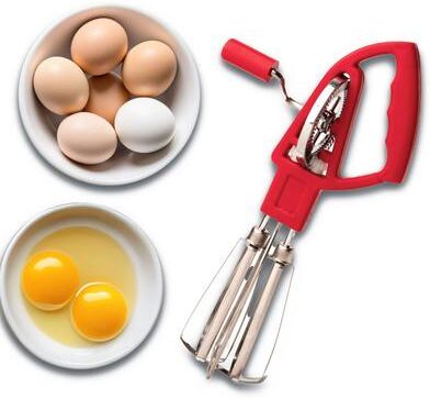 Kings County Tools Stainless Steel Egg Beater Manual Hand Crank Mixer, Red