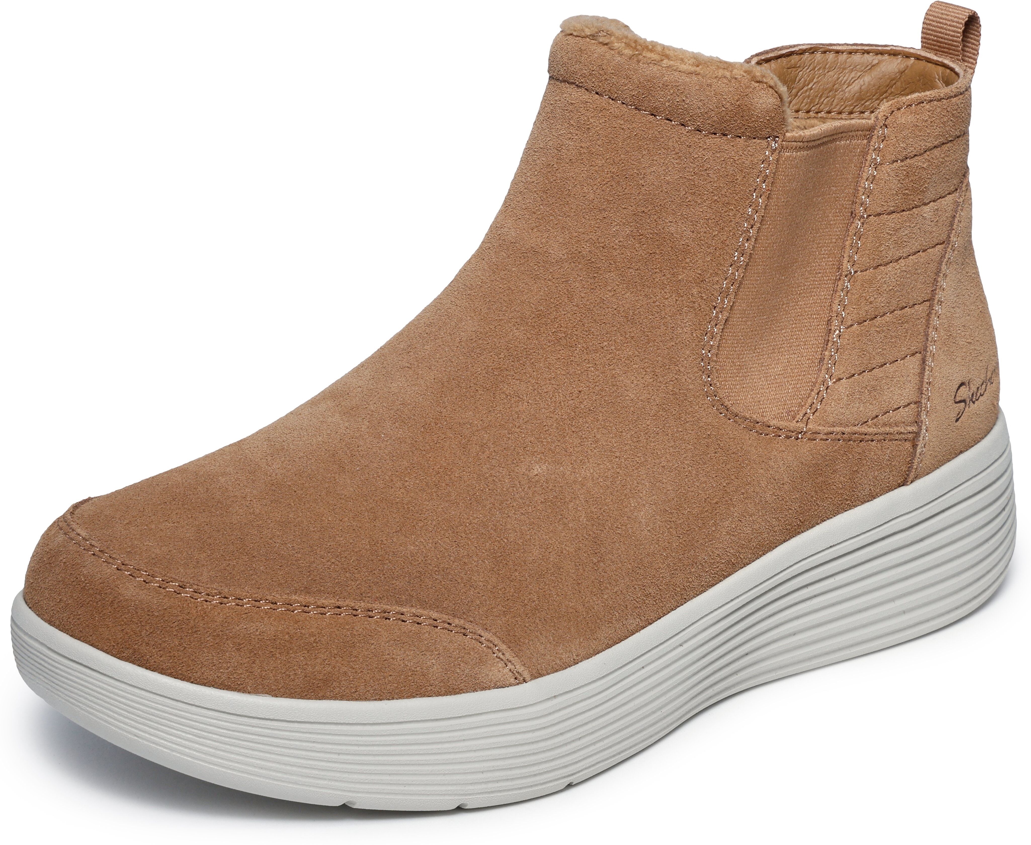 Chelseaboots SKECHERS "ARCH FIT LAGUNA", Damen, Gr. 35, Textil, braun (hellbraun), Veloursleder, Schuhe Chelseaboots, Chelseaboots, Winterboots mit bequemen Relaxed Fit hellbraun 35, Textil