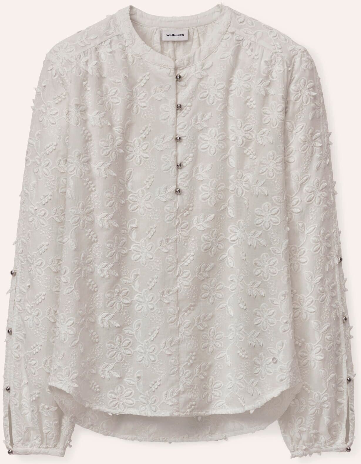 Walbusch Bluse mit Blütenstickerei, #noch offen: Größenlauf, Farbe Weiß, 42, edle Blütenstickerei dekorative Knopfdetails Damen