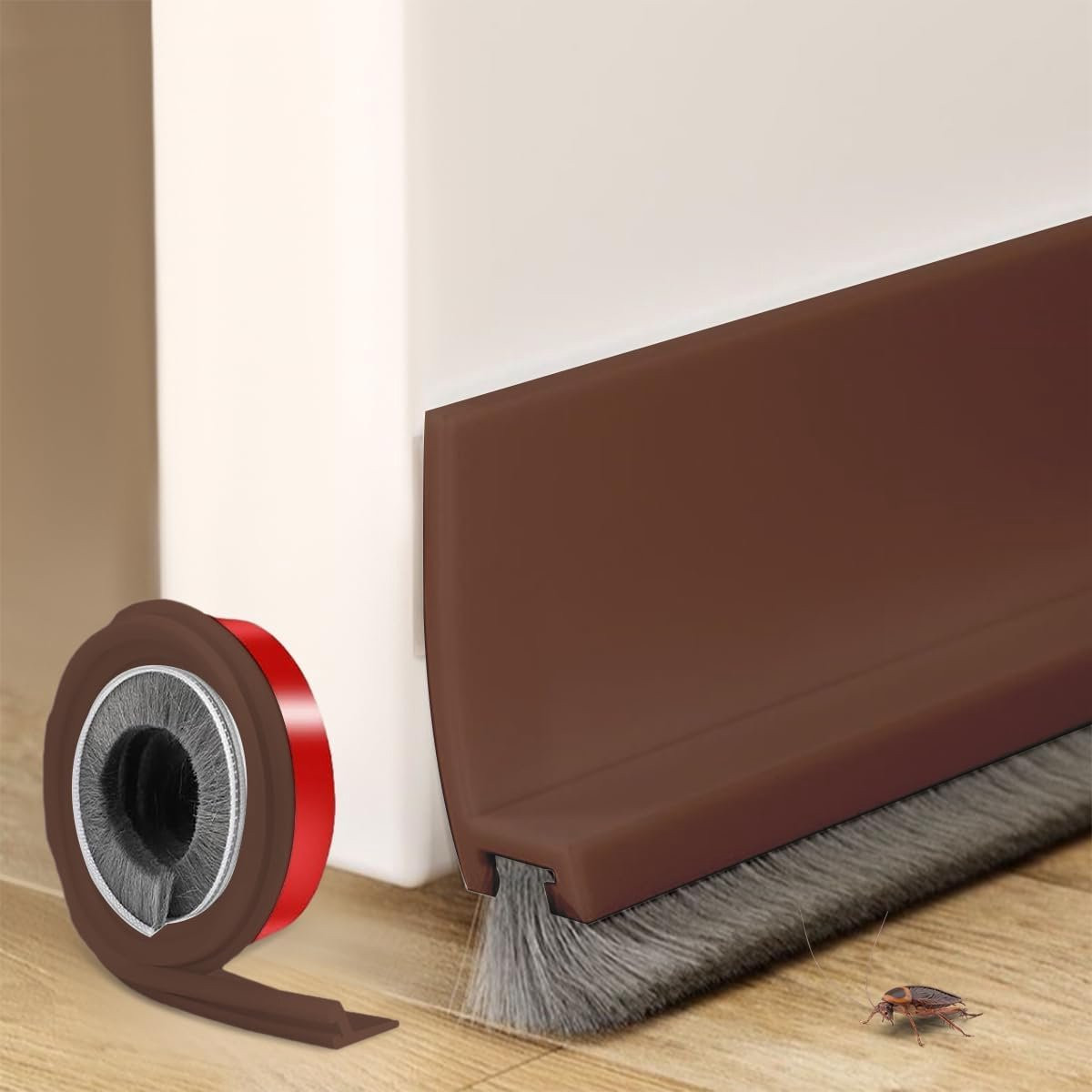 Zelfklevende bruine vloerafdichting met borstel van 3 cm x 100 cm voor deuren
