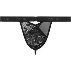 WOH Herren G-String - Pure Seduction, Netz, Spitze, einfarbig Schwarz / M