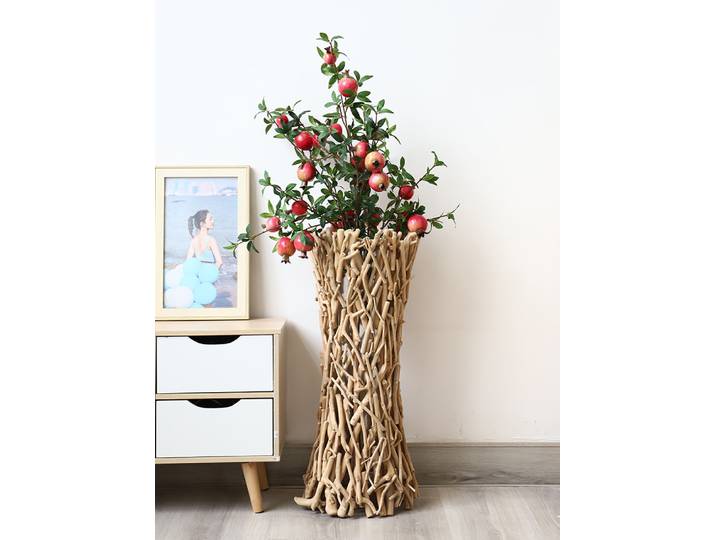 Grand Vase à Fleurs en Bois Simple, Décoration de Sol Nordique Créative pour Salon