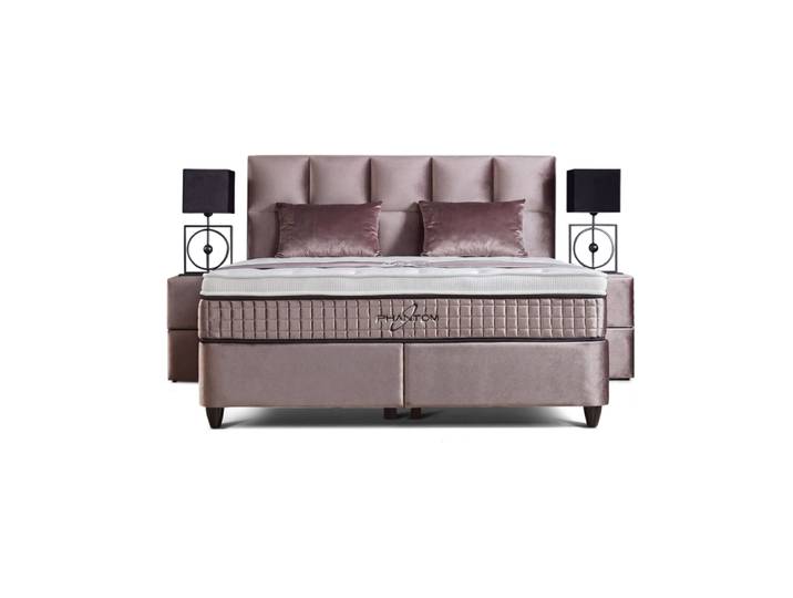 Boxspringbett 90x200 komplett mit orthopädischer Matratze, Topper & Bettkasten, Samt Rosé, Phantom, Belvano