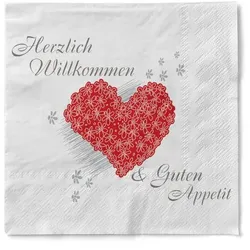 Sovie HORECA Serviette Herzlich Willkommen in Weiß  aus Tissue 33 x 33 cm, 100 Stück