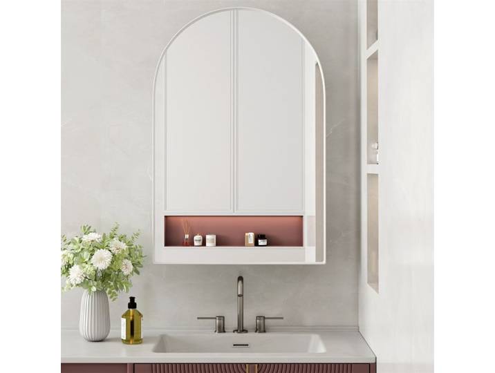 ARMOIRE DE SALLE DE BAIN Miroir de Salle de Bain Arche étagères Réglables Miroir Décoration pour Salon Chambre Entrée 91x61cm Blanc