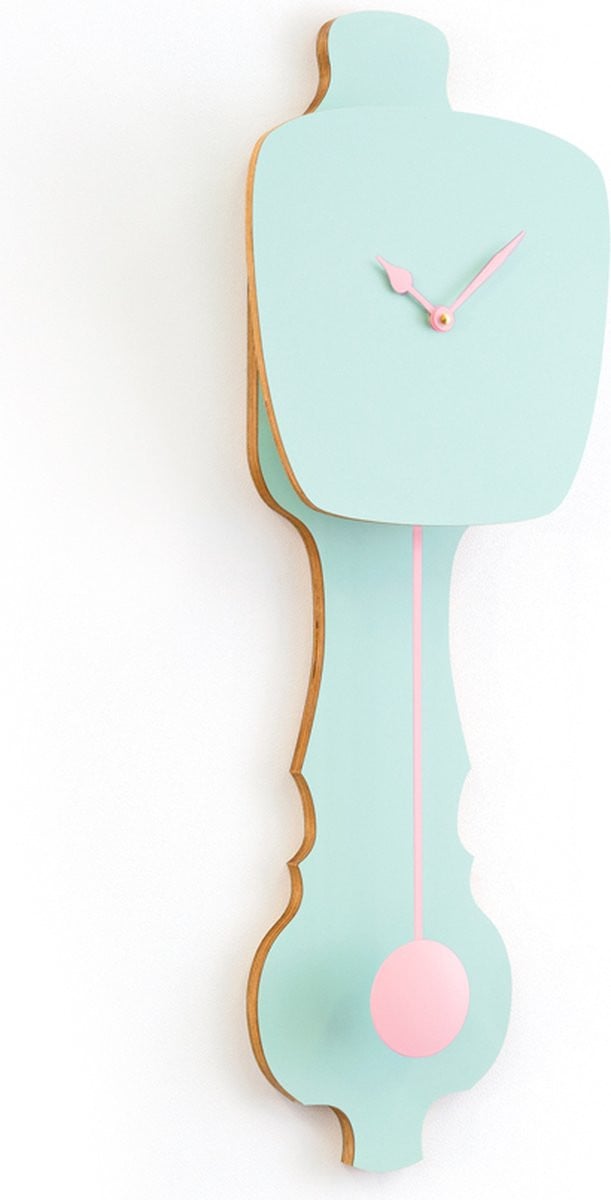 KLOQ Wandklok met Pendule - Analoog - Pistache Groen & Perzik Pastel - Small
