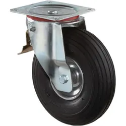 BS Rollen, Möbelrollen, Luftrad Rad-Ø 260 mm Tragfähigkeit 200 kg mit Anschraubplatte Lenkrolle Luftbereifung schwarz