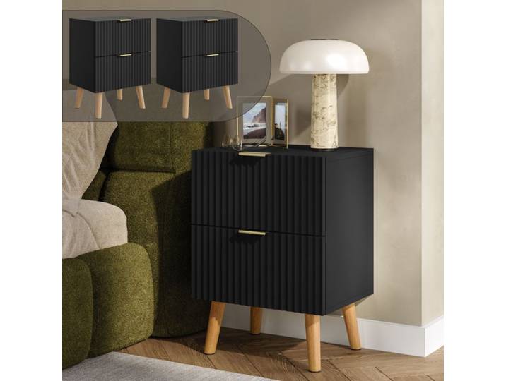 Lot de 2 tables de chevet Nand avec 2 tiroirs 55 x 40 x 30 cm noir