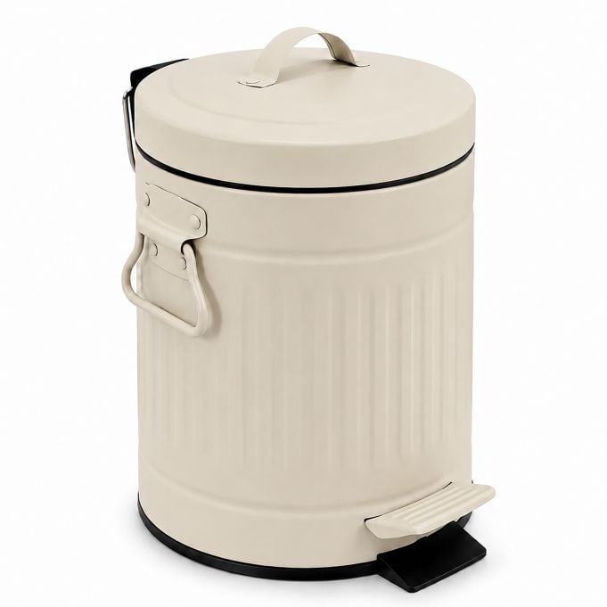 Relaxdays Retro badkamer prullenbak met pedaal, 3 liter, beige, softclose