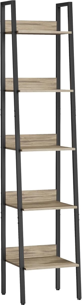 Industriële ladder boekenkast met 5 niveaus, Bruin Zwart, H 170 cm