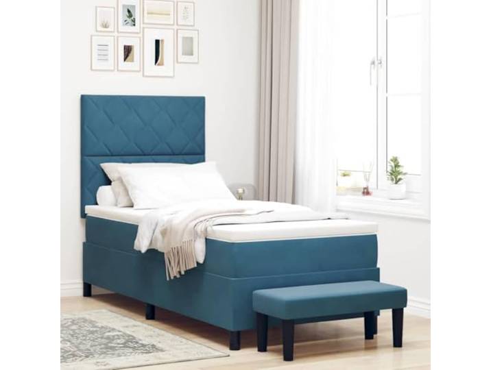 Samt Boxspringbett Modernes Design Elegante Optik Dunkelblau 100 x 200 cm Boxspringbett mit Matratze Dunkelblau 100 x 200 cm Samt Bett mit Kopfteil Holzwerkstoff Lattenrost Premium Schlafzimmer