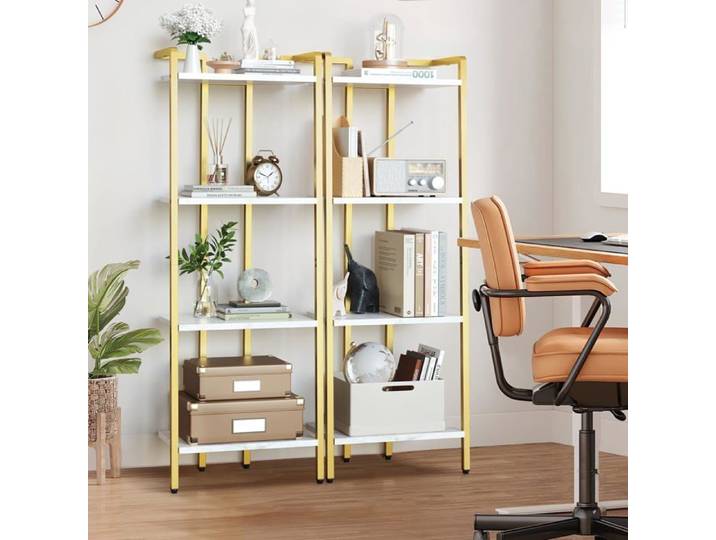 Lot de 2 étagères échelle 4 niveaux blanche marbrée dorée imperméable salon chambre bureau