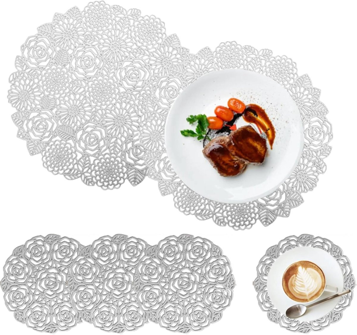 Set van 2 ronde placemats en 4 ronde coasters, antislip tafelonderleggers voor eettafel, keuken en decoratie