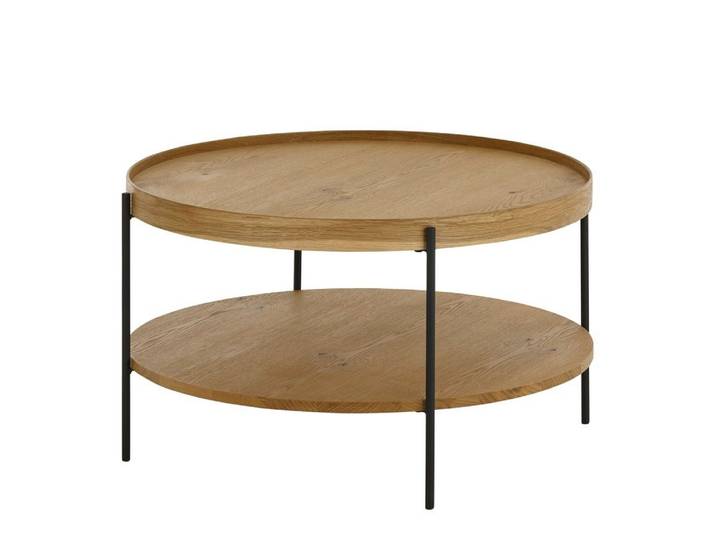 Furnhaus Couchtisch Couchtisch Arenal, rund, 80 cm, eichefarben / schwarz (no-Set), mit Ablage