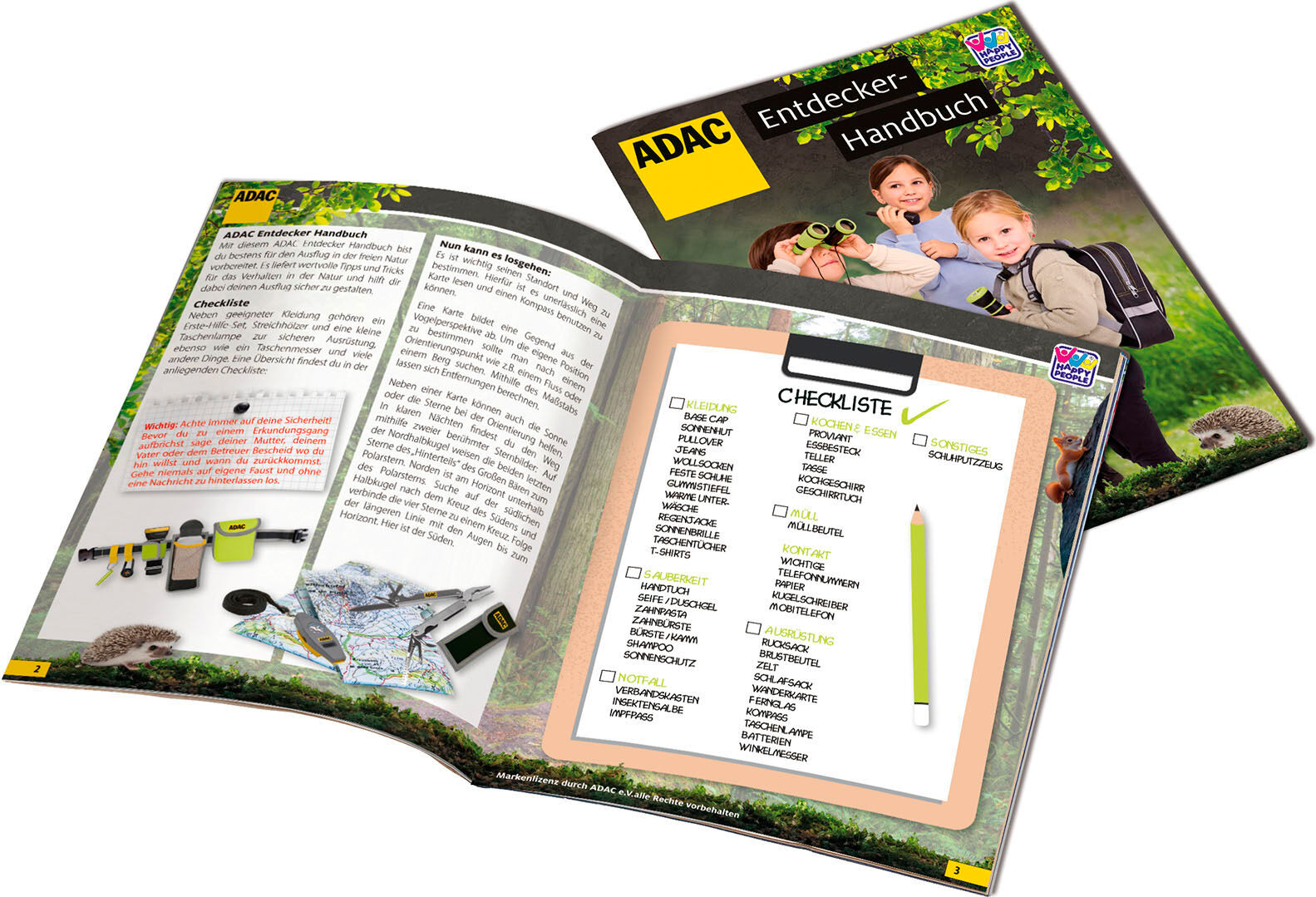 LED Stirnlampe HAPPY PEOPLE "ADAC", grün (grün, gelb), Mobilleuchten, Kinder, Kunststoff, LED Stirnlampe, für Kinder - Spielzeug