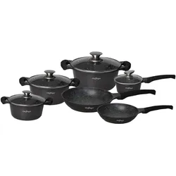 JTI Töpfe, Töpfe und Bratpfannen - 10 Teile, Pfannenset + Topfset, Schwarz