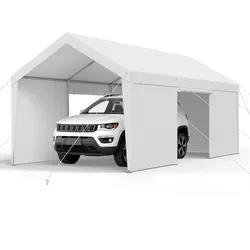 VEVOR Zeltgarage Carport Garagenzelt Autoüberdachung 3,65x6,09x3,02m Weiß, für Auto & Boot Abnehmbare Seitenwände & Reißverschlusstür UV-Beständig & Wasserabweisend Dual-Use-Design