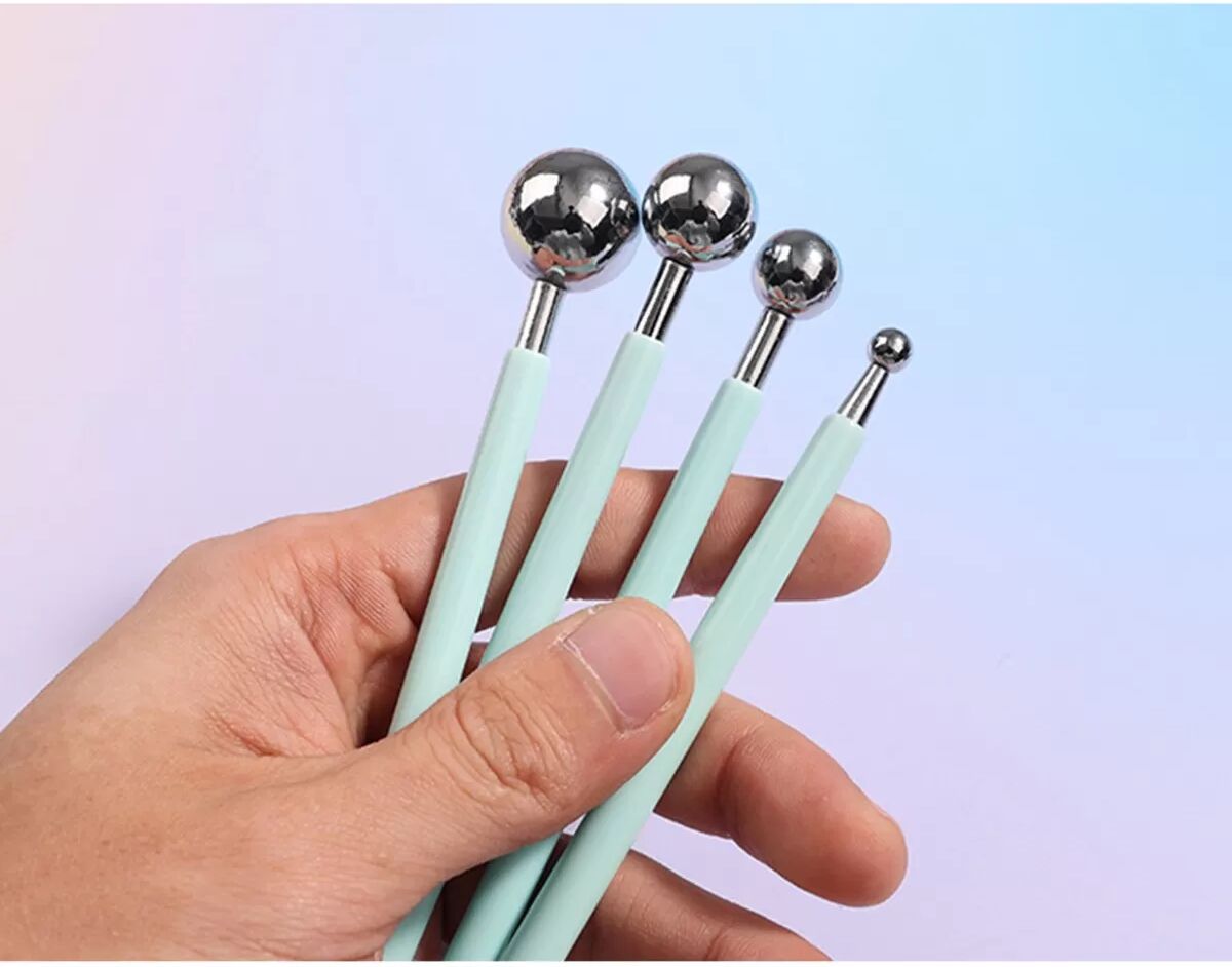 INF Cyan Kugelstift Set - 4 Edelstahl Tonmodellierwerkzeuge