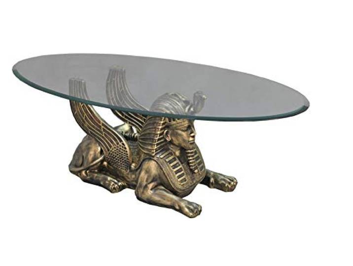 Antikes Wohndesign Ägyptischer Couchtisch Sphinx Gold patiniert 120cmx60cm Höhe: 50cm