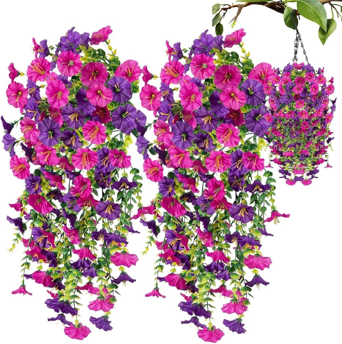 Kunstbloemen Petunia Hangplanten Paars en Rood - 75 cm