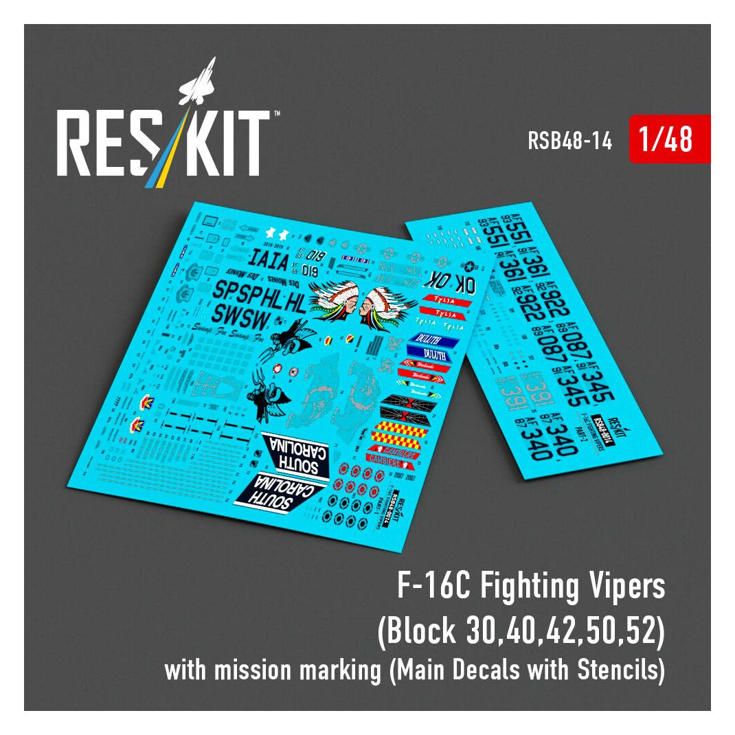 ResKit F-16C Fighting Vipers (Block 30,40,42,50,52) with mission marking (Main Decals with Stencils) (RSB48-0014)