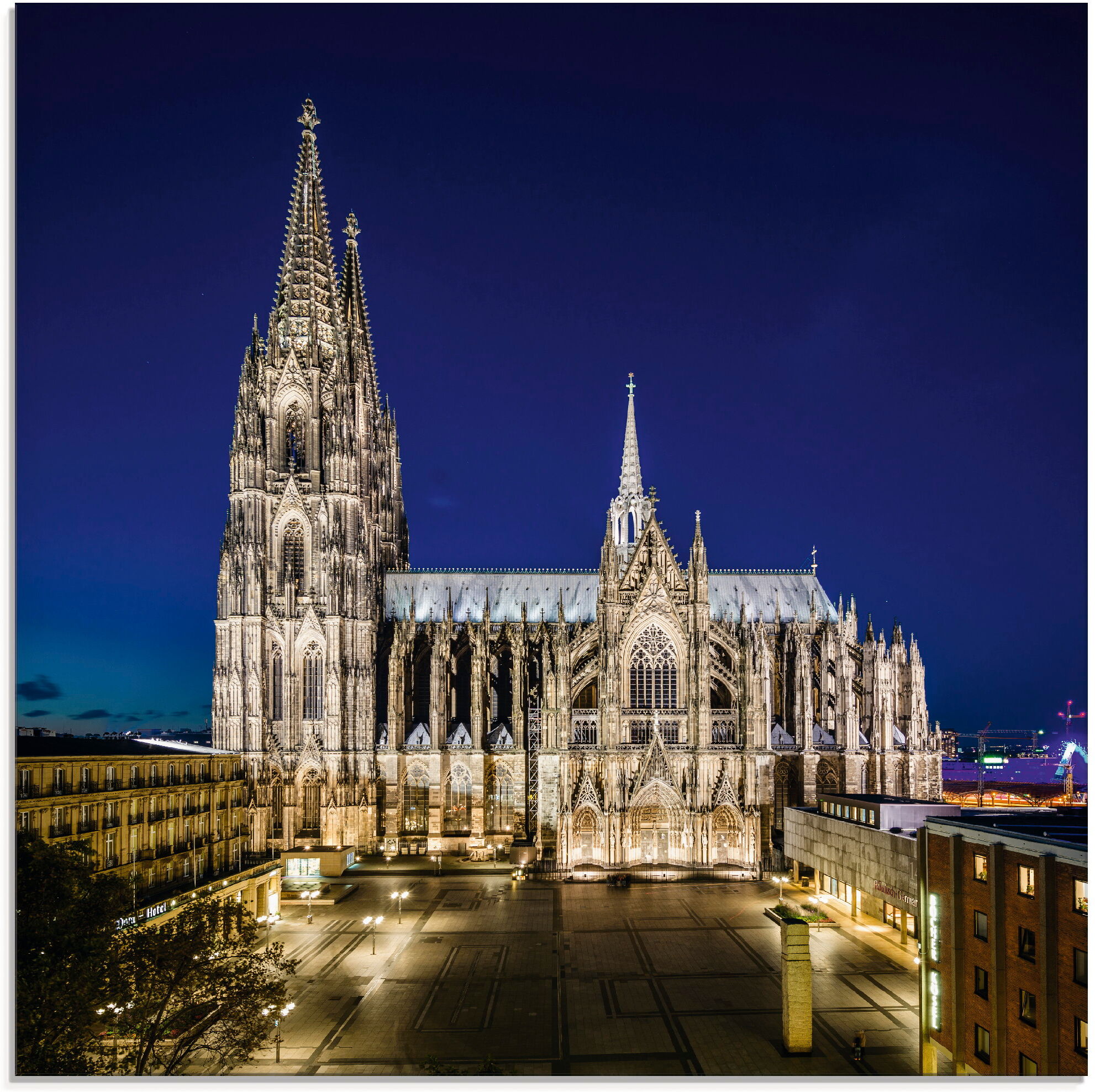 Glasbild ARTLAND "Kölner Dom am Abend", blau (farbe bild(er): blau), B:50cm H:50cm, Bilder, Glasbild, in verschiedenen Grössen farbe bild(er): blau B/H/T: 50cm x 50cm, Glasbild Gebäude quadratisch, 1 Stk.