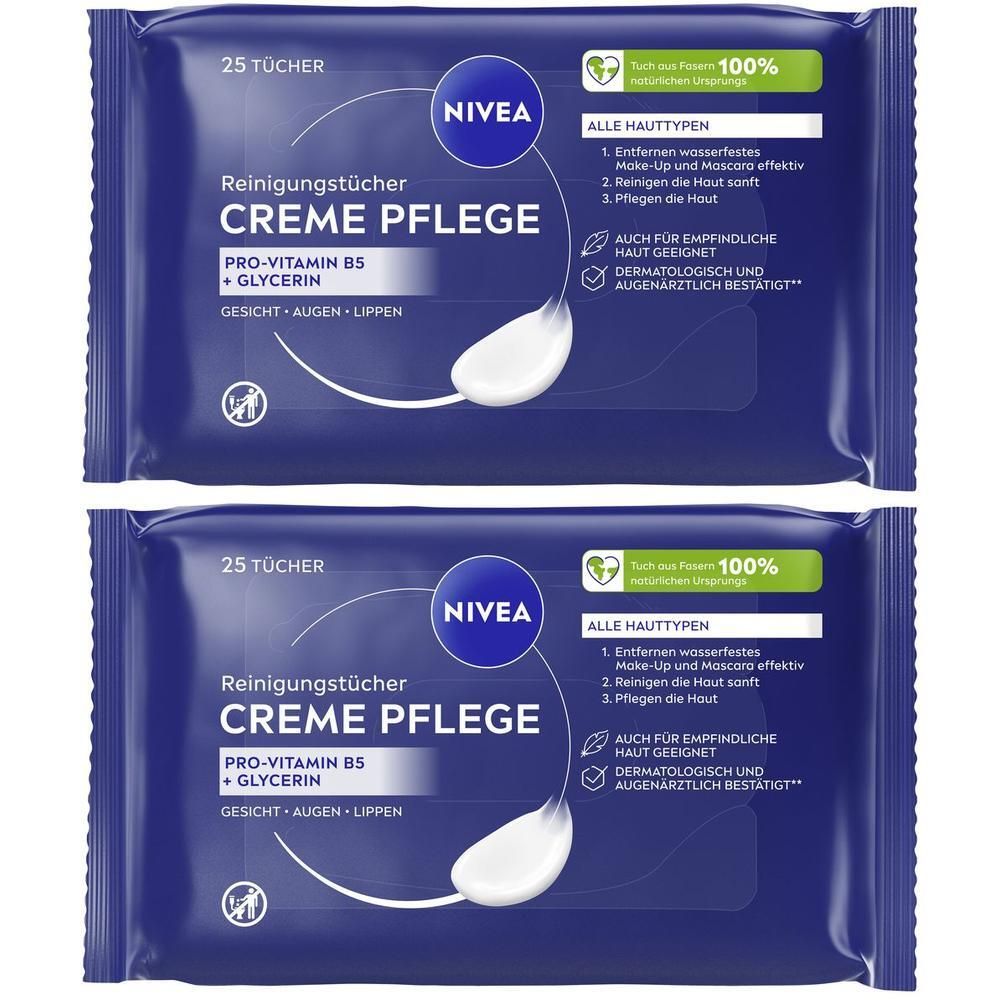 Nivea Creme Pflege Reinigungstücher 3in1 Alle Hauttypen 25 Stück x2 2x25 St