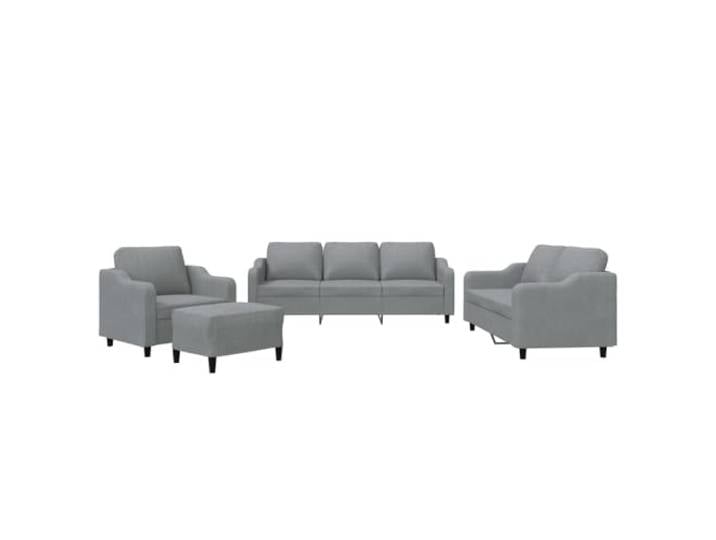GHVBNMF 4-TLG Sofagarnitur mit Kissen Hellgrau Stoff Couchset Komplettes Polstermöbel Set für Wohnzimmer mit dicker Schaumstoff-Polsterung und agilem Hocker zum Entspannen.