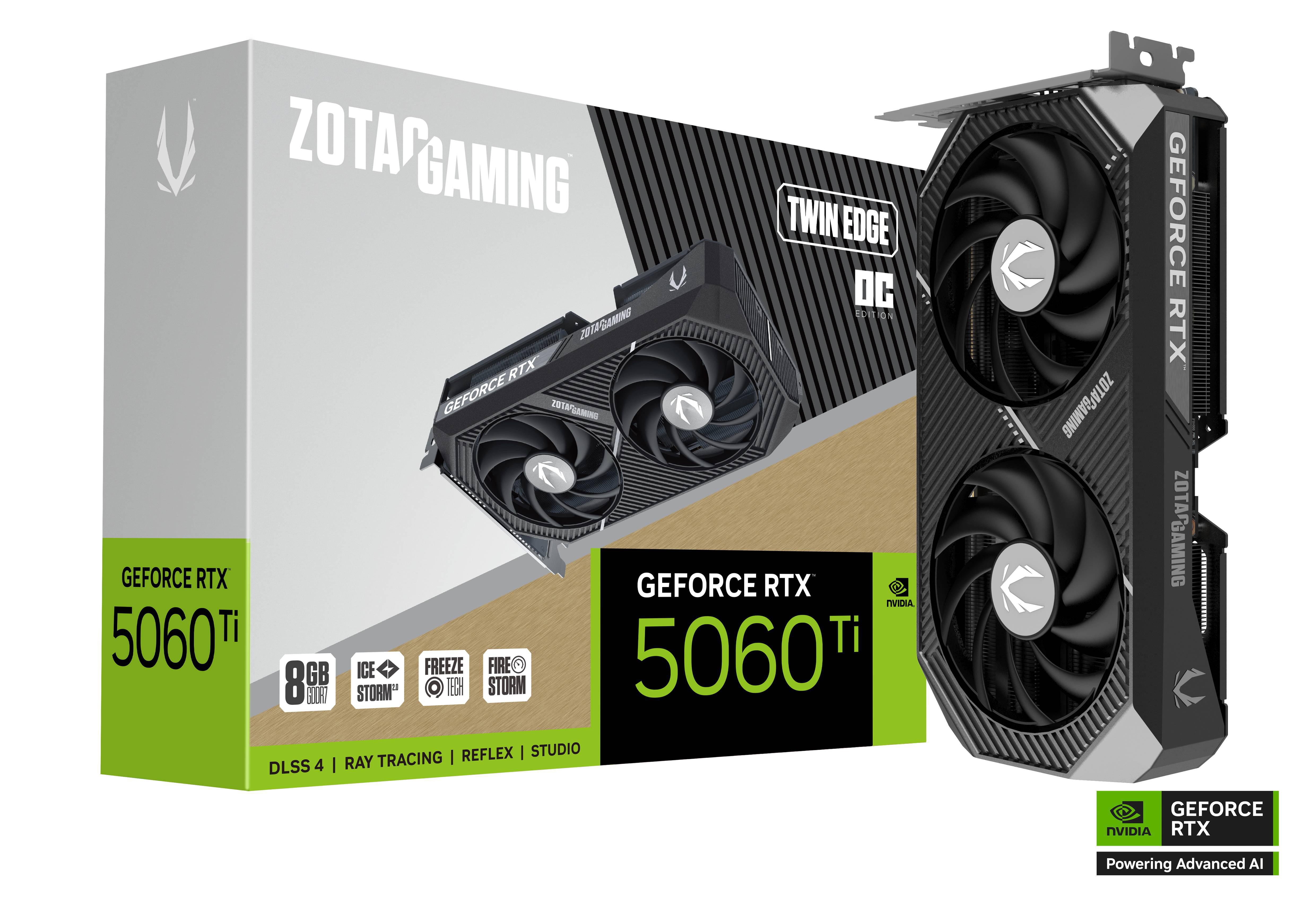 ZOTAC GAMING GeForce RTX 5060 Ti Twin Edge 8GB GDDR7 Grafikkarte 3x DP, 1x HDMI ZT-B50610E-10M